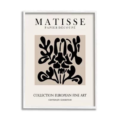 Stupell Home Decor Matisse Black Floral Abstract Framed Wall Art