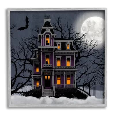 Stupell Home Decor Creepy Haunted House Silver Finish Framed Wall Art