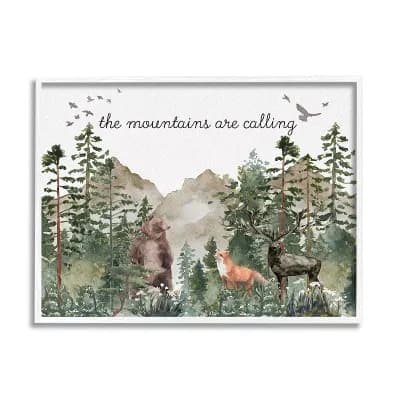 Stupell Home Decor Mountains are Calling White Framed Wall Art