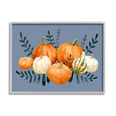 Stupell Home Decor Pumpkins Leaves Silver Finish Framed Wall Art