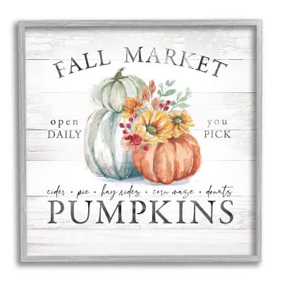 Stupell Home Decor Fall Market Pumpkins Silver Finish Framed Wall Art