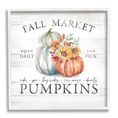 Stupell Home Decor Fall Market Pumpkins White Framed Wall Art