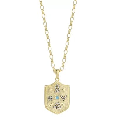 Sunkissed Sterling Sterling Silver Cubic Zirconia Simulated Turquoise Love Shield Pendant Necklace