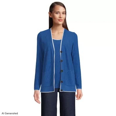 Women's Lands' End Fine Gauge Cotton Cardigan & Tank Top Sweater Set