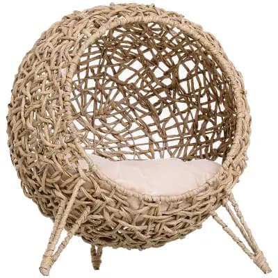 PawHut 20.5inch Hyacinth Cat House, Elevated for Comfort