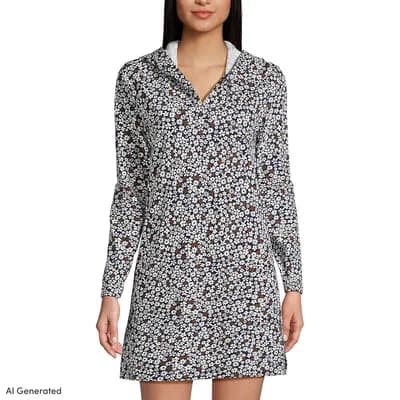 Women's Lands' End Cotton Jersey Hooded Cover-up Dress