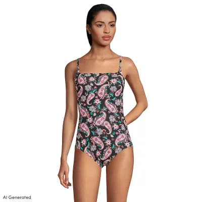 Women's Lands' End Smocked Square Neck UPF 50 One-Piece Swimsuit