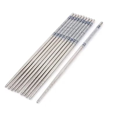 Tableware Stainless Steel Floral Pattern Chopsticks 5 Pairs Silver Tone
