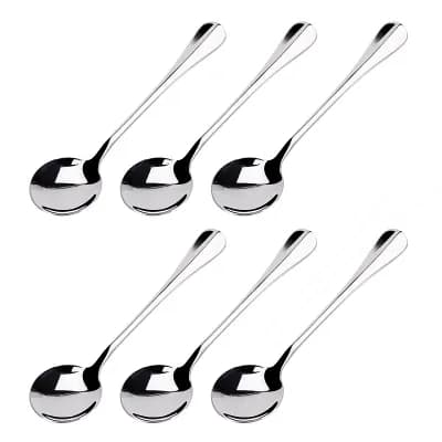 6 pc Stainless Steel Spoons for Cooking Soup Spoon Dining Spoons 6.3" Silver Tone