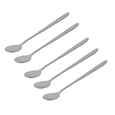 5 pc Stainless Steel Tea Coffee Dessert Stir Long Handle Spoon 7.4" Silver Tone