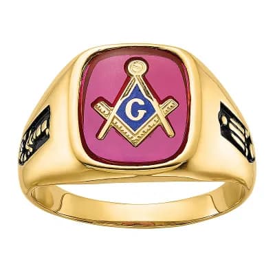 Masonic Collection 14k Gold Black Enamel & Lab-Created Ruby Masonic Ring