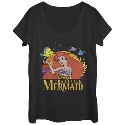 Disney's The Little Mermaid Juniors' Ariel And Flounder Sunset Scoop Neck Tee