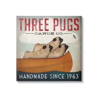 Stupell Home Decor Three Pugs Canoe Co. Canvas Wall Art