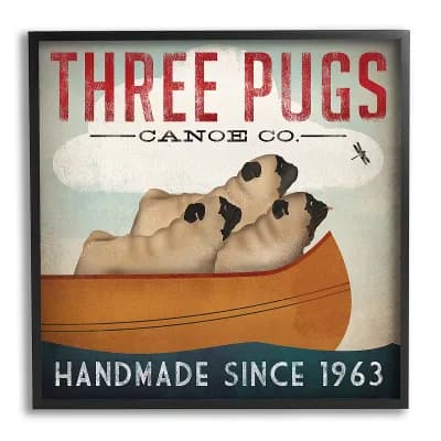 Stupell Home Decor Three Pugs Canoe Framed Wall Art