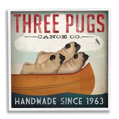 Stupell Home Decor Three Pugs Canoe Company Framed Wall Art