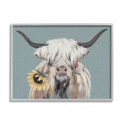 Stupell Home Decor Cattle Holding Sunflower Framed Wall Art