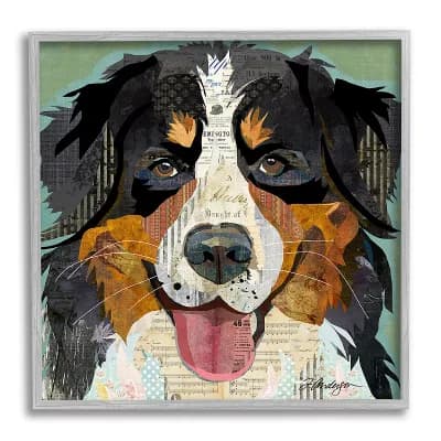 Stupell Home Decor Bernese Mountain Dog Ephemera Framed Wall Art