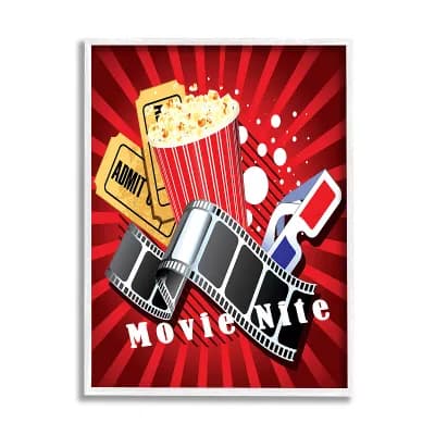 Stupell Home Decor Movie Nite Vintage Cinema Popcorn Framed Wall Art