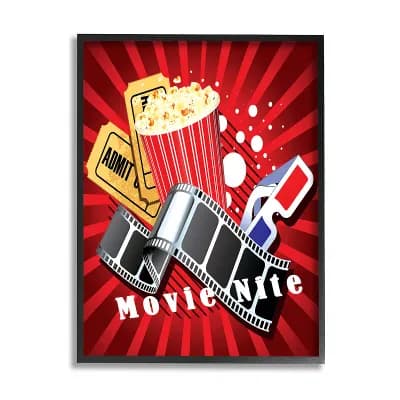 Stupell Home Decor Movie Nite Vintage Cinema Popcorn Framed Wall Art