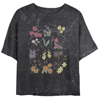 Juniors' Flower Informational Chart Mineral Wash Graphic Tee
