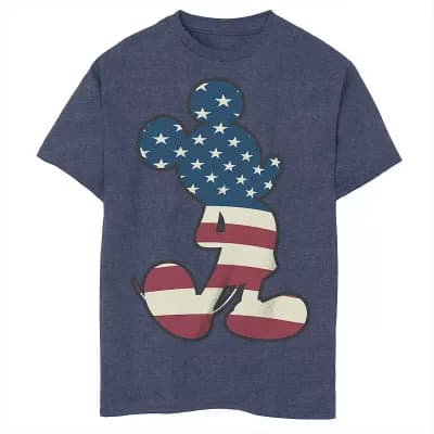 Disney's Boys 8-20 Mickey Mouse USA Flag Filled Silhouette Tee