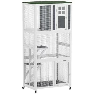 PawHut 74inch Wooden Outdoor Cat House Catio Outdoor Cat Enclosure