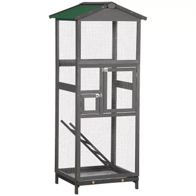 PawHut Big Aviary Outdoor Bird Cage for Finches, Parrot, Parakeet, Grey