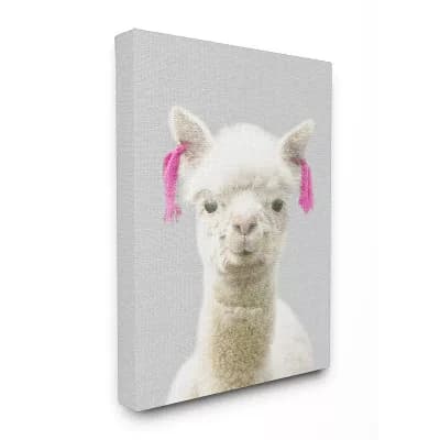 Stupell Home Decor Cute Little Alpaca Pinktails Linen Look Canvas Wall Art - Size: 24X30