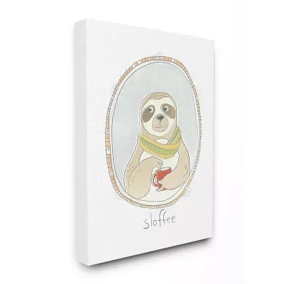 Stupell Home Decor Caffeinated Cutie Sloffee Sloth Coffee Canvas Wall Art