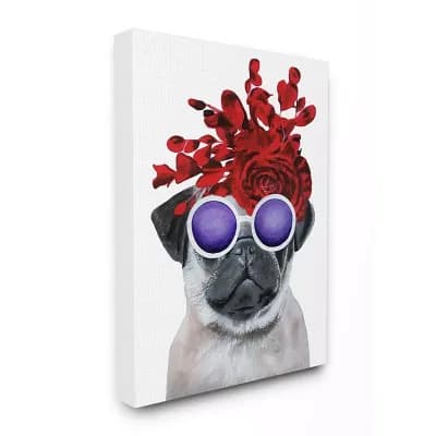 Stupell Home Decor Pug Dog with Flower Hat Canvas Wall Art