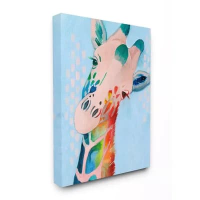 Stupell Home Decor 'Colorful Giraffe Animal Rainbow Blue' Drawing Framed Giclee Texturized Art - Size: 36X48
