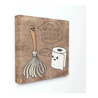 Stupell Home Decor Toilet Paper & Mop Cartoon Canvas Wall Art - Size 30x30