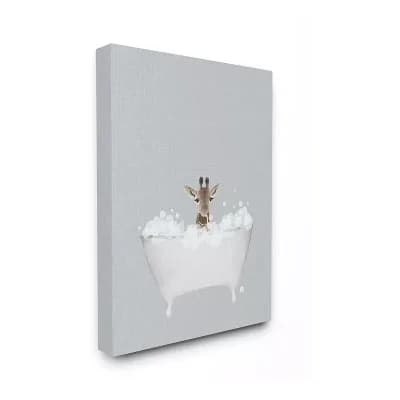 Stupell Home Decor Giraffe Bath Canvas Wall Art