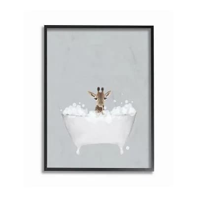 Stupell Home Decor Giraffe Bath Cute Framed Wall Art - Size 24x30