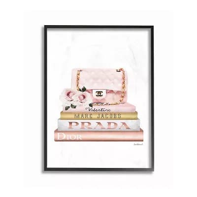 Stupell Home Decor Pink Purse Bookstack Framed Wall Art - Size 16x20