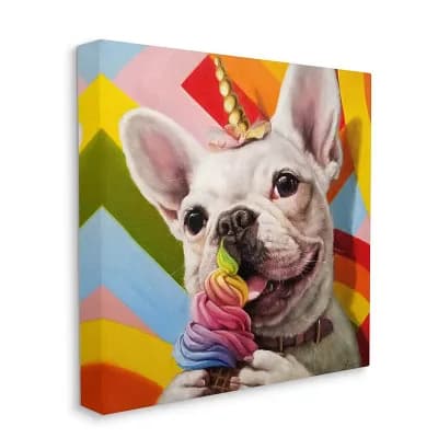 Stupell Home Decor Rainbow Unicorn French Bulldog Canvas Wall Art