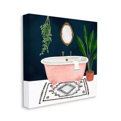 Stupell Home Decor Designer Bathroom Pink Blue Design Stretched Canvas Wall Art - Size: 30X30