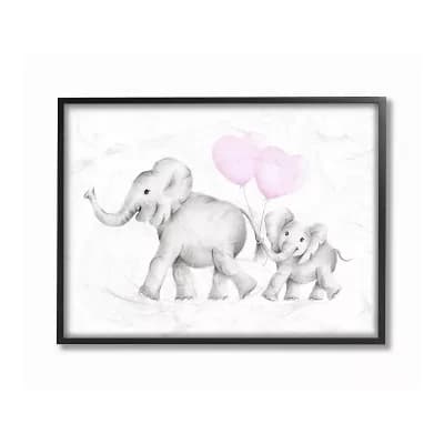 Stupell Home Decor Mama and Baby Elephants Framed Wall Art - Size: 24X30
