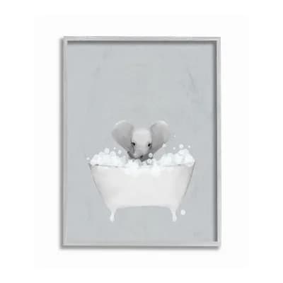 Stupell Home Decor Elephant Bath Cute Framed Wall Art - Size 16x20