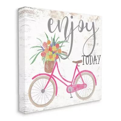Stupell Home Decor Enjoy Today Phrase Simple Floral Basket Bicycle Charm Wall Art - Size: 36X36