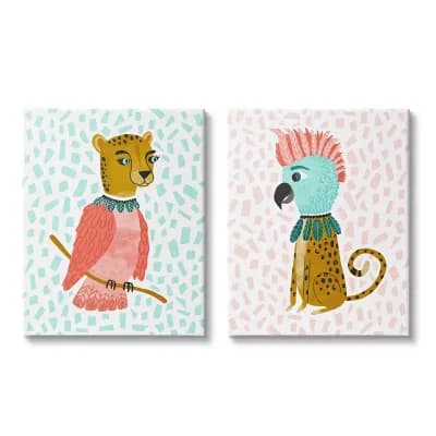 Stupell Home Decor Cheetah Bird Pastel Canvas Wall Art 2 pc Set
