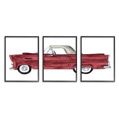 Stupell Home Decor Vintage Red Convertible Wall Art 3 pc Set