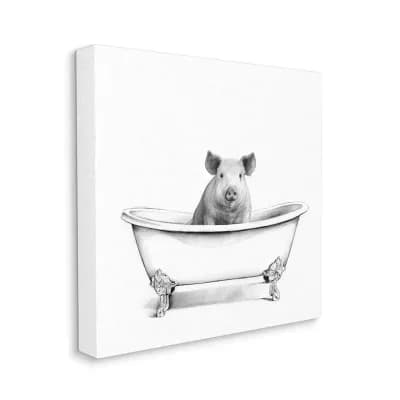 Stupell Home Decor Hog Bath Tub Canvas Wall Art