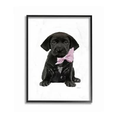 Stupell Home Decor Puppy Pink Bow Framed Wall Art- Size 24x30