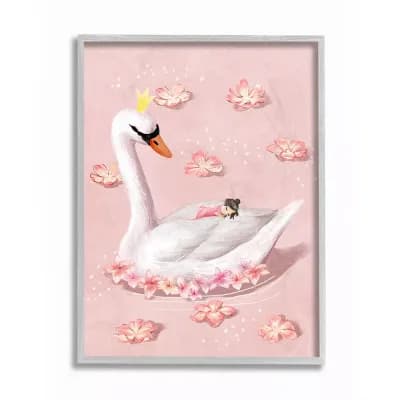 Stupell Home Decor Nursery Swan Princess Floral Framed Wall Art - Size: 11X14