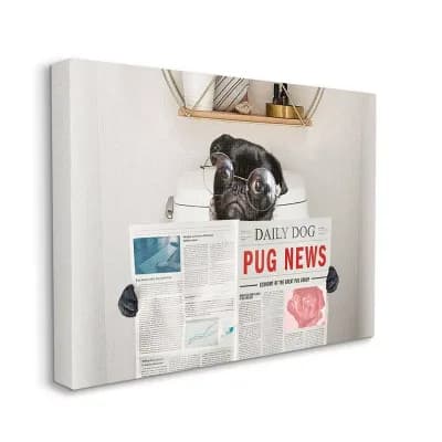 Stupell Home Decor Bathroom Pug Daily Toilet Briefing Dog Humor Wall Art - Size: 36X48