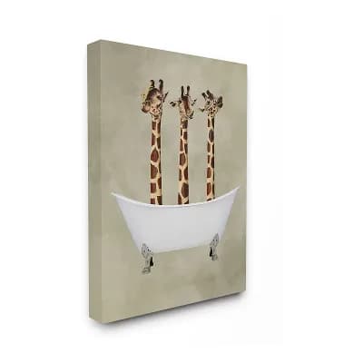 Stupell Home Decor Three Giraffes In A Bathtub Canvas Wall Art - Size 30x40