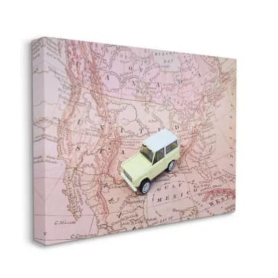 Stupell Home Decor Vintage World Traveler Retro Automobile Pink Map Wall Art
