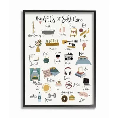 Stupell Home Decor ABCs of Self Care Adult Relaxation Alphabet Wall Art - Black Frame