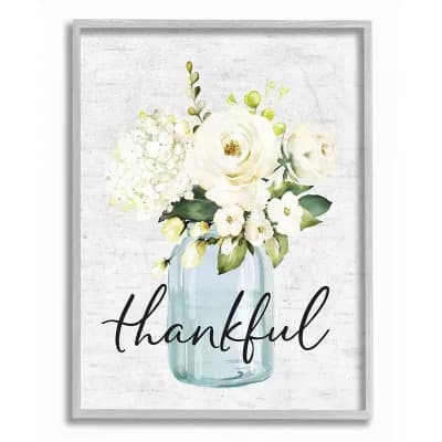 Stupell Home Decor Simple Thankful Phrase Over Country Floral Jar Wall Art - Size: 16X20
